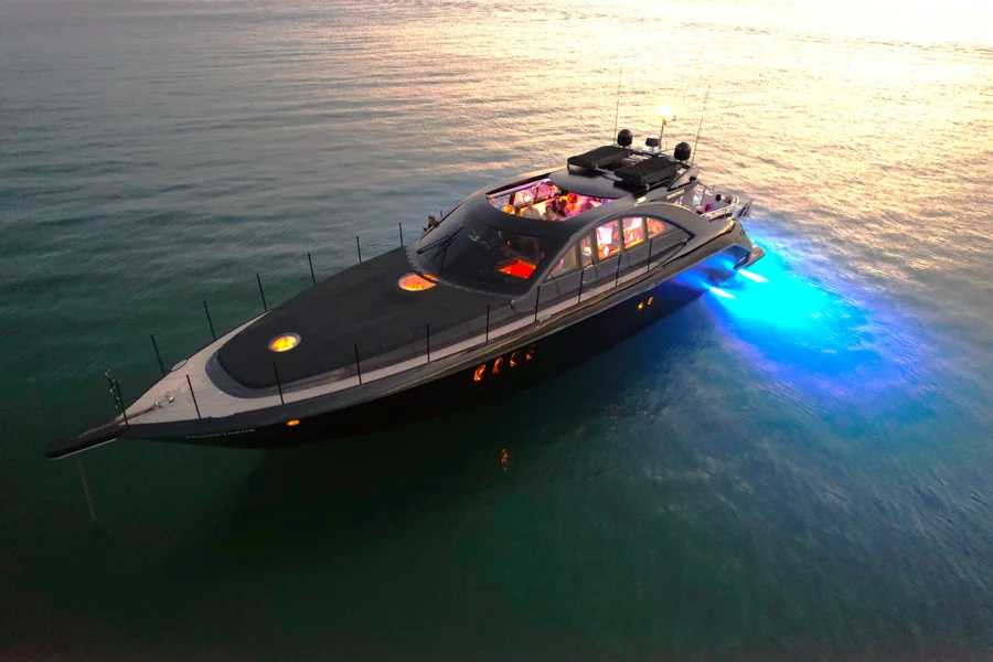 PROMETHEUS at dusk with blue underwater lighting