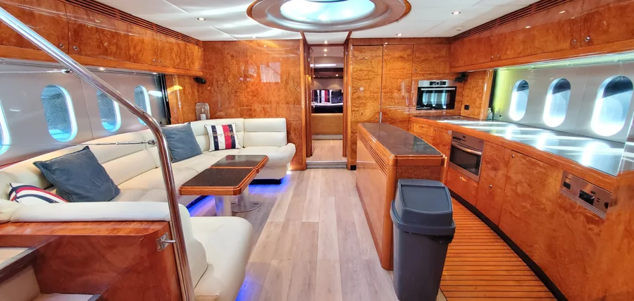The lower lounge and galley aboard PROMETHEUS