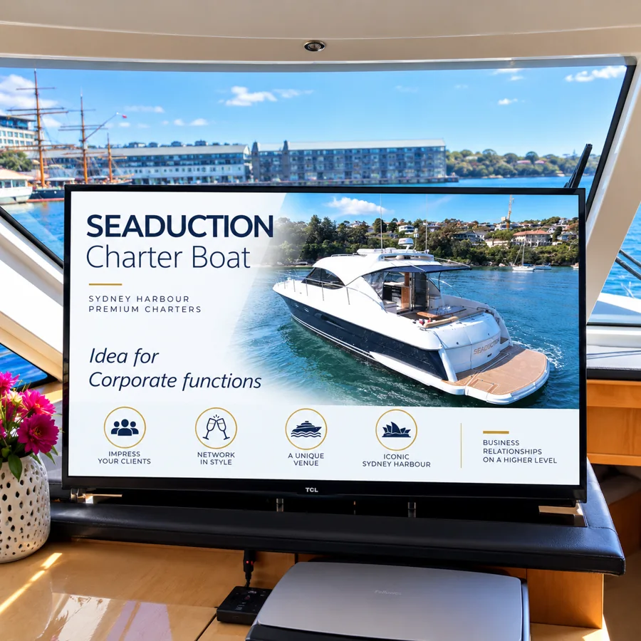 A presentation displayed on SEADUCTION’s television