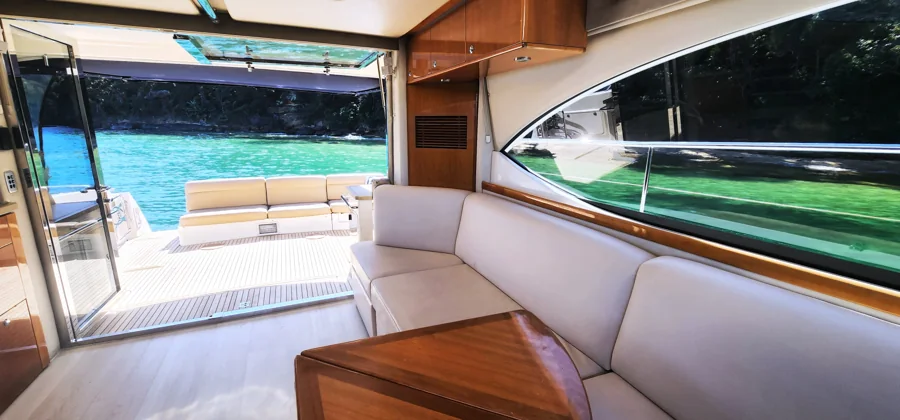 SEADUCTION’s saloon opening directly onto the aft deck